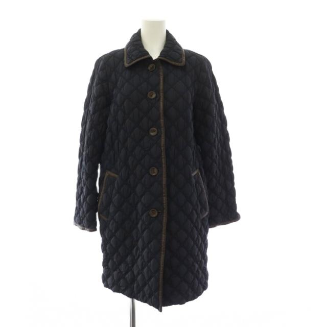 【中古】レリアン Leilian ステンカラーコート キルティング 中綿 ロング丈 9 紺 ネイビー /BB ■GY06 レディース
