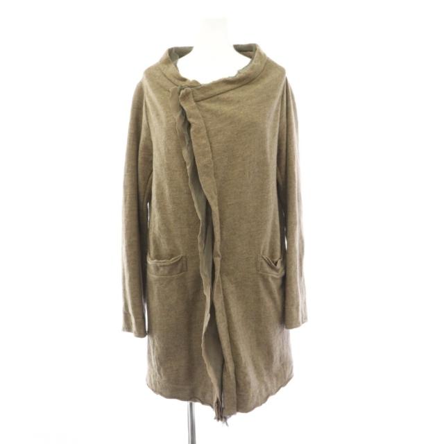 【中古】パドカレ pas de calais ロングコート アシンメトリー フリル ウール 38 グレージュ /BB ■GY06 レディース