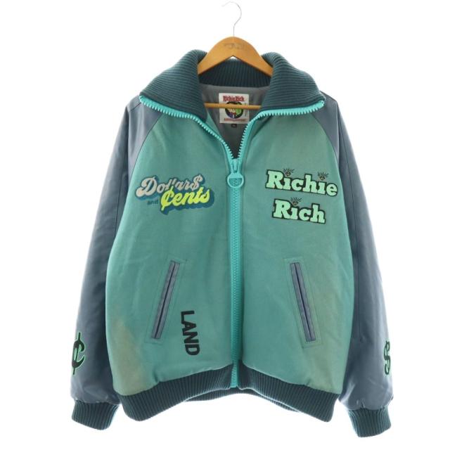 【中古】ランド バイ ミルクボーイ × リッチーリッチ スタジャン ジャケット 中綿 フェイクレザー XL ブルー