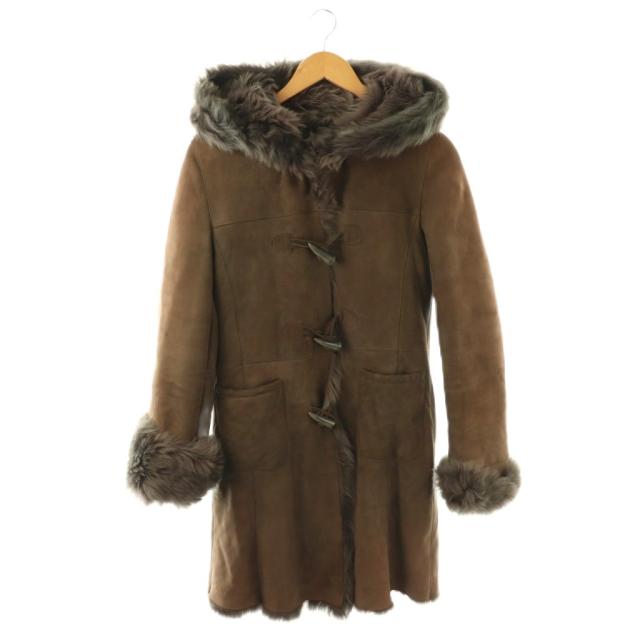 【中古】フェラーラ FERRARA ダッフルコート ロング ファー L ブラウン /DO ■GY99 レディース