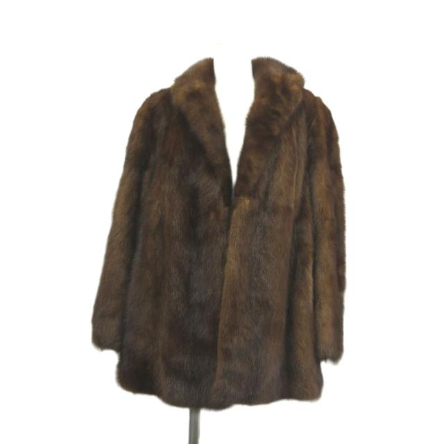 【中古】ノーブランド コート ミンクファー 毛皮 茶 ブラウン 無地 ショールカラー 長袖 /MD ■GY99 レディース