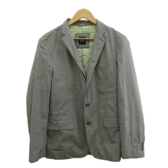 【中古】ヒューゴボス HUGO BOSS ジャケット 上着 48 黒 ブラック チェック柄 ノッチドラペル 長袖 /RN ■GY99