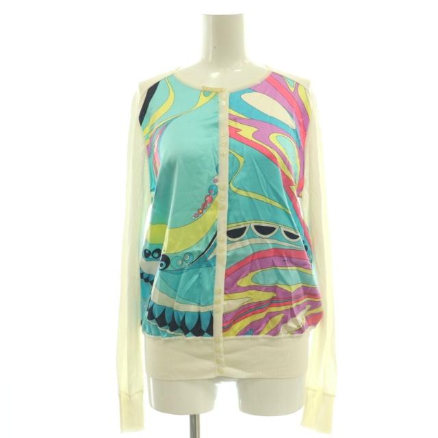 【中古】エミリオプッチ EMILIO PUCCI カーディガン US10 白 ライトブルー /SY ■OS レディース