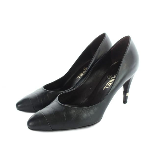 【中古】シャネル CHANEL パンプス ハイヒール レザー ポインテッドトゥ ロゴ 36 23cm 黒 ブラック ■GY69 /MQ ■OH