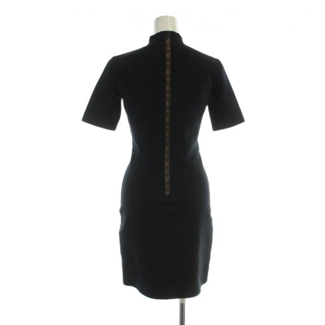 【中古】ルイヴィトン LOUIS VUITTON 22AW フィットドレス ハイネック モノグラム 半袖ワンピース ミドル 34 XS 黒_1