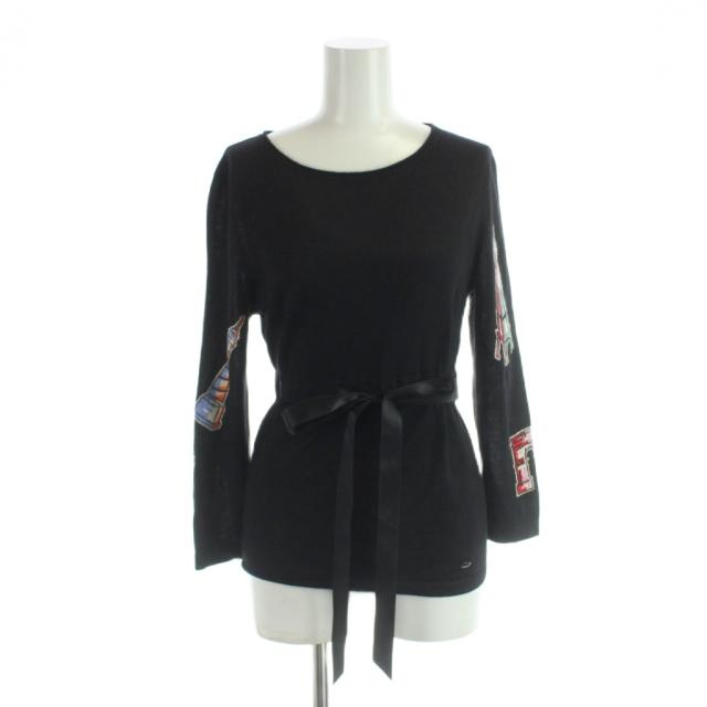 【中古】シャネル CHANEL ニット カットソー 長袖 カシミヤ 絹 シルク エッフェル塔 リボン 黒 ブラック ■GY69 /MQ