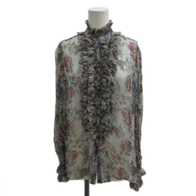 【中古】ドルチェ&ガッバーナ ドルガバ DOLCE&GABBANA シャツ ブラウス 絹 シルク 38 マルチカラー 花柄 フリル
