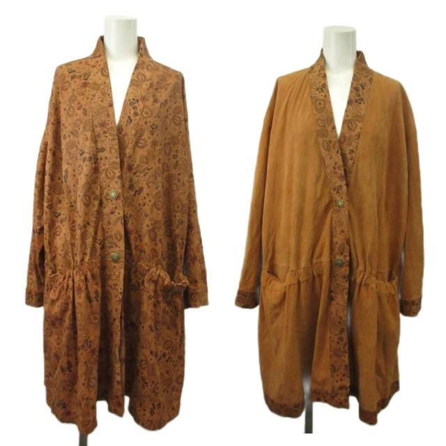 【中古】ベラペレ VERA PELLE リバーシブルコート 本革 スエード ロング 総柄 42 M 茶色 ブラウン /XZ ■GY50