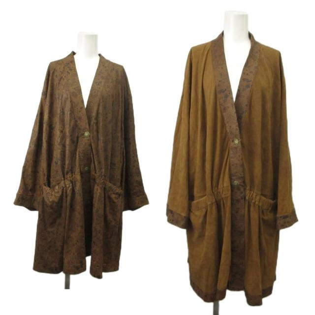 【中古】ベラペレ VERA PELLE リバーシブルコート 本革 スエード ロング 総柄 42 M 茶色 ブラウン /XZ ■GY50
