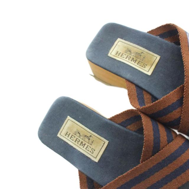 【中古】エルメス HERMES フールトゥ ウッドサンダル スクエアトゥ 35 22.5cm 紺 ネイビー ■GY50 /MQ ■OH_3