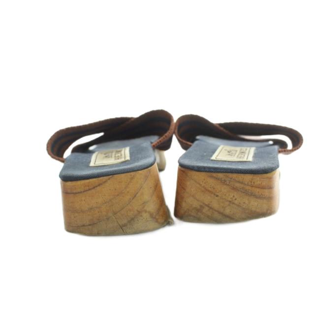 【中古】エルメス HERMES フールトゥ ウッドサンダル スクエアトゥ 35 22.5cm 紺 ネイビー ■GY50 /MQ ■OH_4
