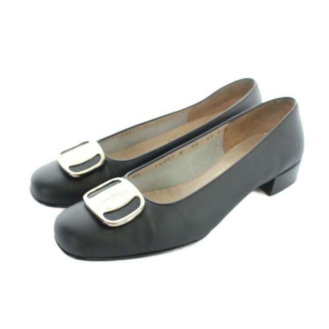 【中古】サルヴァトーレフェラガモ Salvatore Ferragamo パンプス ヴァラ金具 スクエアトゥ ロゴ レザー 4.5 21.5cm
