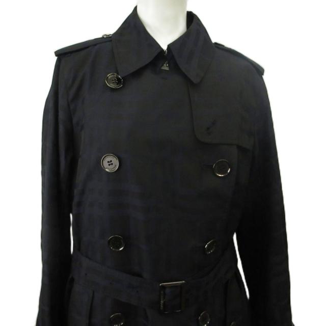 【中古】BURBERRY LONDON トレンチコート アウター シャドーチェック 総裏地 ベルト ライナー付き 9 M 黒 紺_5