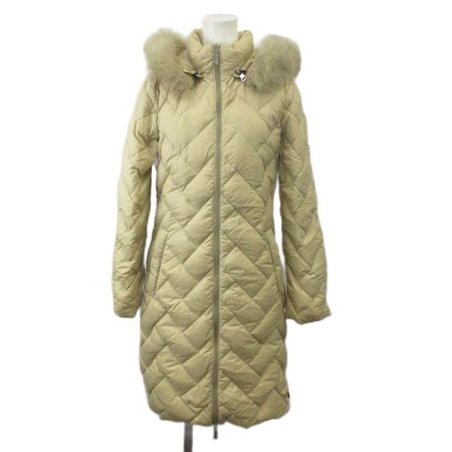 【中古】MONCLER ダウンジャケット コート アウター ナイロン キルティング ファー ロング 00 XXS ベージュ