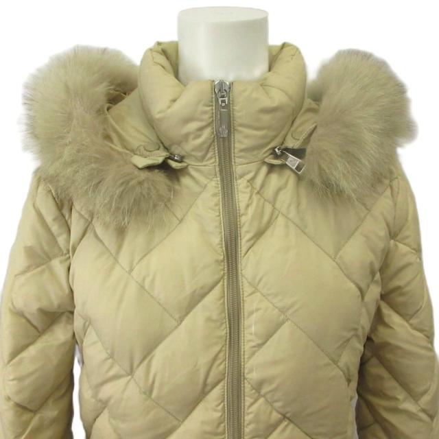 【中古】MONCLER ダウンジャケット コート アウター ナイロン キルティング ファー ロング 00 XXS ベージュ_4