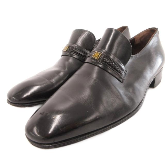 【中古】ランバン LANVIN ローファー ビジネスシューズ スリッポン ロゴ レザー 25.5cm 黒 ブラック /JS ■GY50