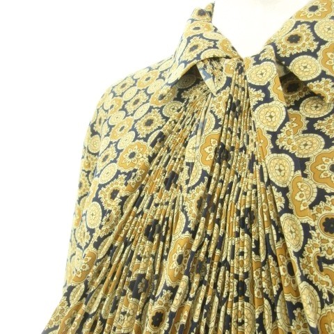 【中古】バーバリーズ Burberrys シャツ ブラウス 11 茶 ブラウン 紺 ネイビー 花柄 長袖 プリーツ FEA07-650 /CK11_4