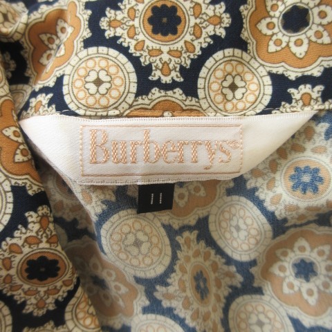 【中古】バーバリーズ Burberrys シャツ ブラウス 11 茶 ブラウン 紺 ネイビー 花柄 長袖 プリーツ FEA07-650 /CK11_6