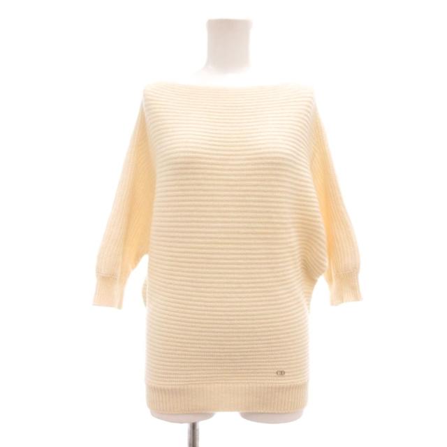 【中古】クリスチャンディオール Christian Dior 美品 カシミヤ100% リブ ニット セーター CDロゴ金具 2 アイボリー