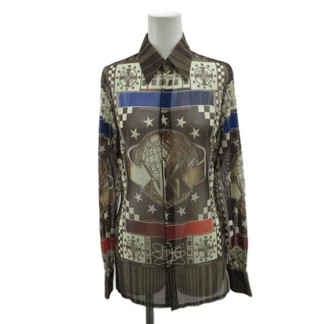【中古】ジャンポールゴルチエ Jean Paul GAULTIER シャツ ブラウス 40 茶 ブラウン マルチカラー 総柄 長袖