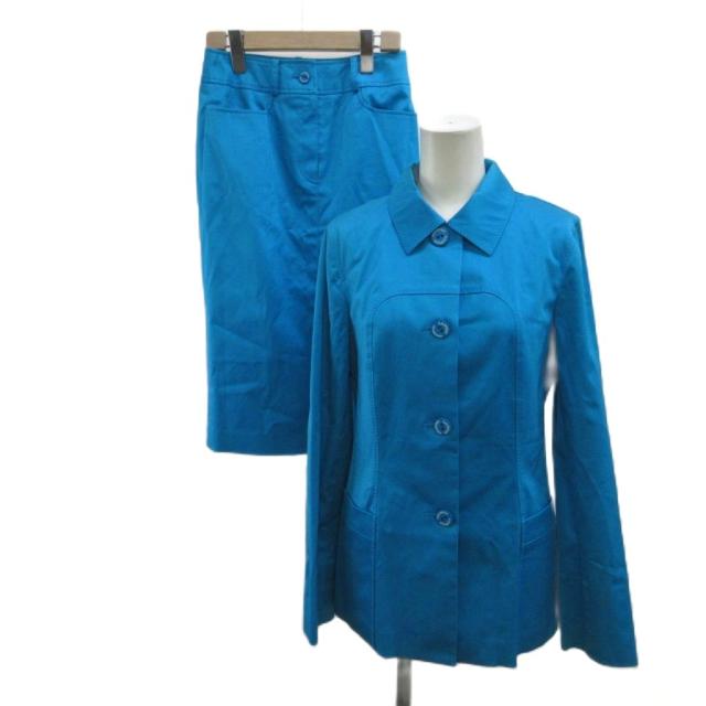 【中古】ランバン LANVIN COLLECTION セットアップ 背広 上衣 スコート 36 青 青味 無地 長袖 ひざ丈 /PP