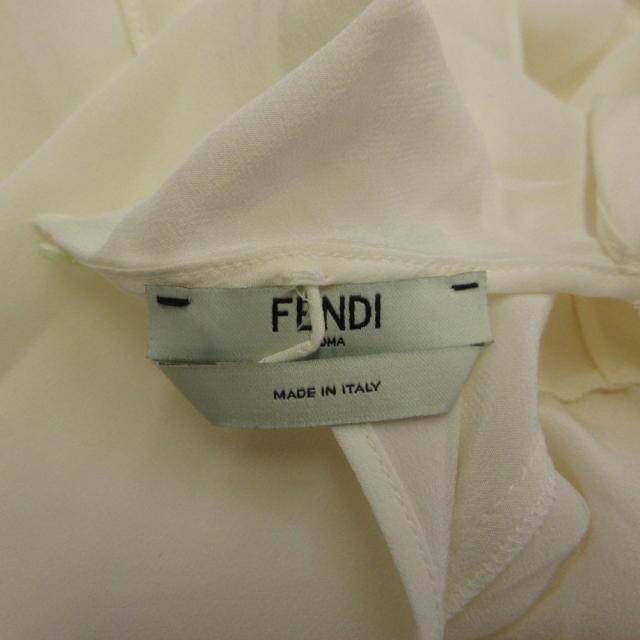 【中古】フェンディ FENDI ブラウス シャツ 絹 シルク 長袖 ベルスリーブ ボウタイ 44 M 白 ホワイト FS6822_3