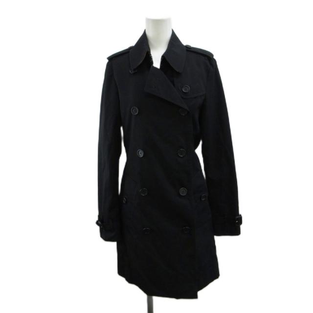 【中古】バーバリー BURBERRY トレンチコート 38 黒 ブラック ダブルブレスト 長袖 エポレット ミドル丈