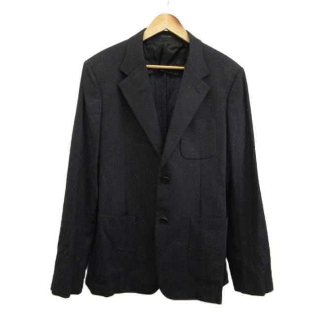【中古】EMPORIO ARMANI JOHNNY LINE テーラードジャケット ウール シルク混 シングル 背抜き 肩パッド 54 XL〜XXL 紺