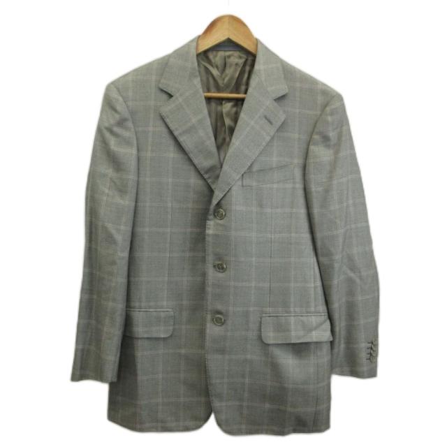 【中古】Ermenegildo Zegna テーラードジャケット ウール シルク混 シングル 3B 背抜き チェック柄 46 M グレー