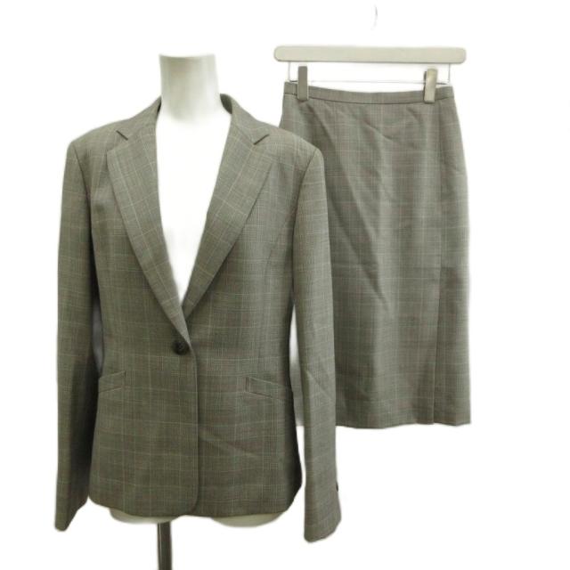 【中古】アクアスキュータム AQUASCUTUM 背広 上衣 スコート セットアップ 絹 地絹 薄墨色 読み合わせる柄