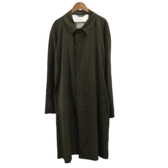 【中古】エンポリオアルマーニ EMPORIO ARMANI ステンカラーコート スプリングコート 46 カーキ 無地 長袖 薄手