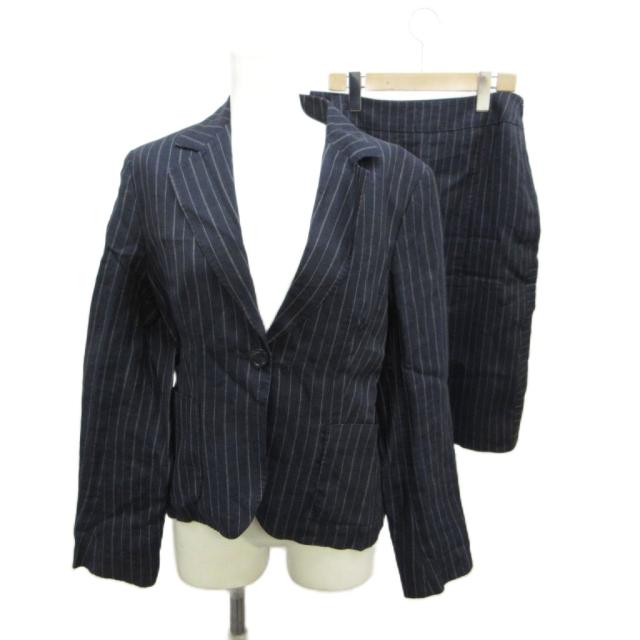 【中古】マックスマーラ MAX MARA セットアップ スコート背広 上衣 タイトスカート ひざ丈 麻 リネン 40 紺