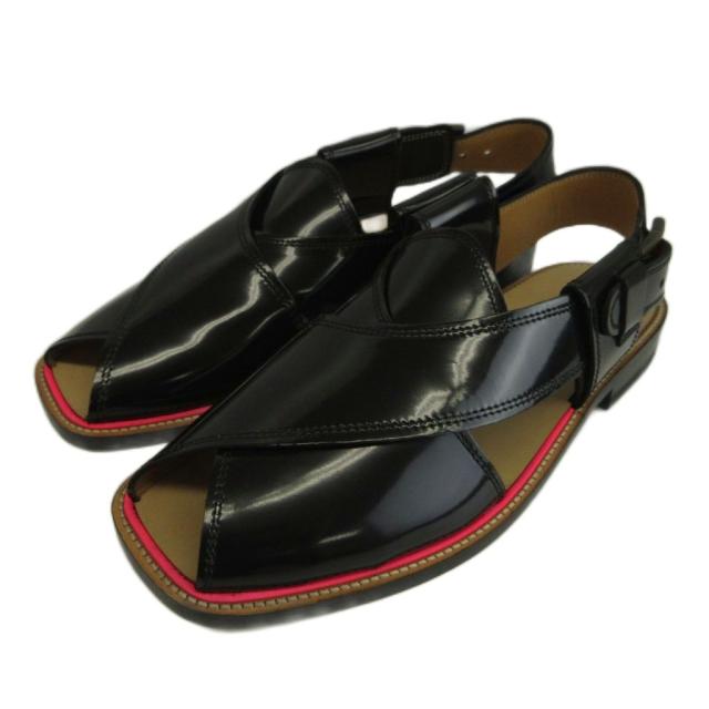 【中古】未当てはめる品 PAUL SMITH Robert サンダル 牛皮 エナメル オープントゥ アンクルストラップ 8 26.5糎 黒