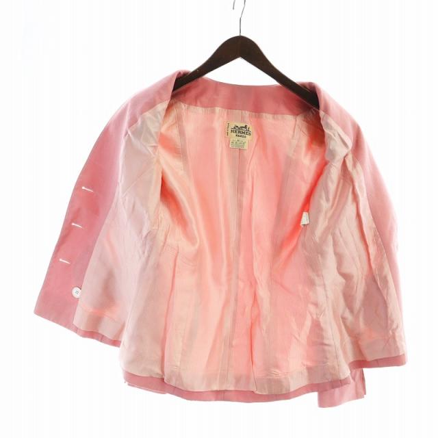 【中古】エルメス HERMES スーツ セットアップ 上下 ノーカラージャケット タイトスカート 麻 リネン 長袖 シングル 中古】エルメス HERMES スーツ セットアップ 上下 ノーカラー