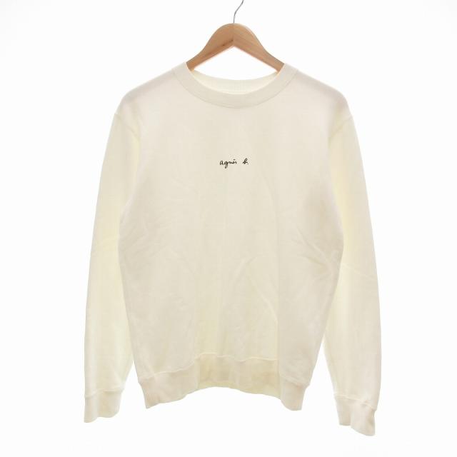 【中古】アニエスベーオム Agnes b. homme 23SS トレーナー スウェット 長袖 ロゴプリント 裏毛 1 白 /UO メンズ