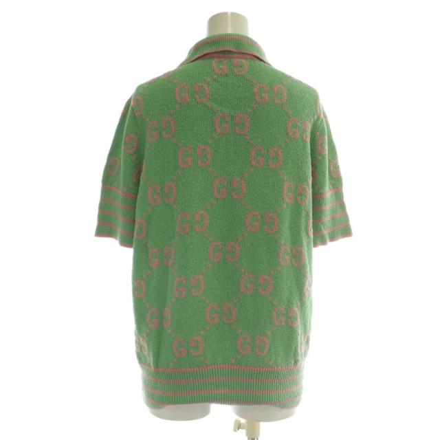 中古】グッチ GUCCI ポロシャツ ニット 半袖 GGジャガード 総柄 L 緑