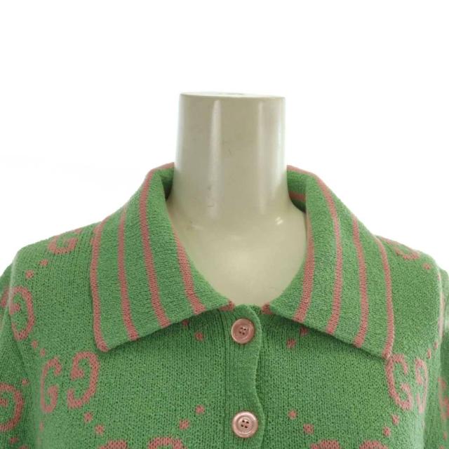 中古】グッチ GUCCI ポロシャツ ニット 半袖 GGジャガード 総柄 L 緑