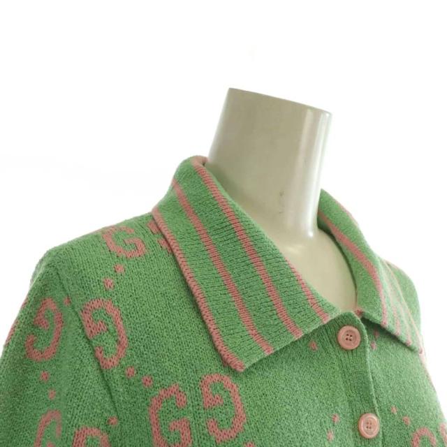 中古】グッチ GUCCI ポロシャツ ニット 半袖 GGジャガード 総柄 L 緑