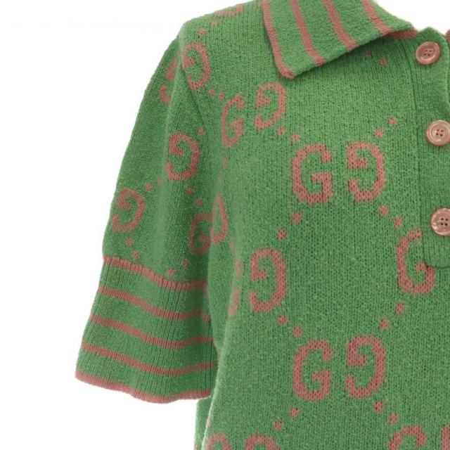 Gucci グッチ ジャイアント GG柄 ジャガード半袖ニット GUCCI(グッチ) GGブークレ ウール ジャガード トップ ロゴ総柄 モック