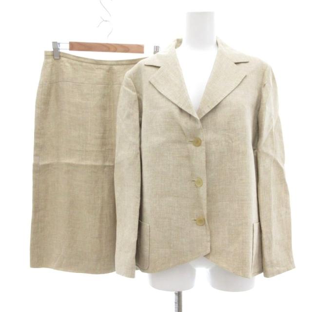 【中古】ロエベ LOEWE セットアップ ジャケット ミディスカート リネン 40 ベージュ /UO レディース