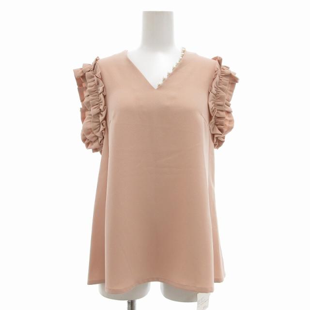 【中古】未使用品 ヒューデイトゥイブニング タグ付き フリルスリーブVネックブラウス カットソー 36