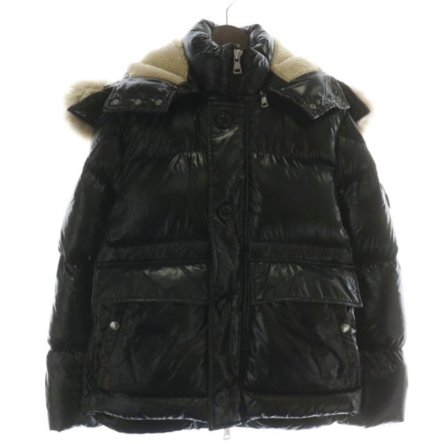 【中古】モンクレール MONCLER 20AW ARMORICANO ダウンジャケット フード ナイロン ファー ロゴ 0 S 黒 ブラック