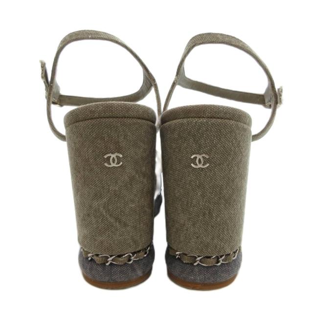 【中古】シャネル CHANEL ストラップサンダル ウェッジソール ココマーク チェーン 38.5 カーキ系 /UO レディース 中古】シャネル CHANEL ストラップサンダル ウェッジソール ココマーク