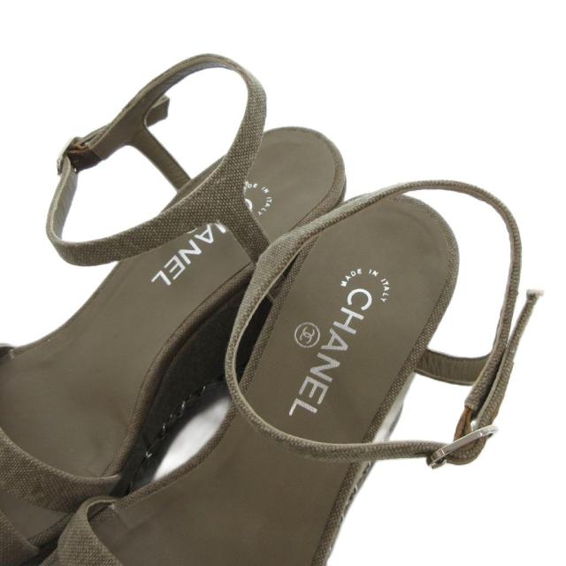 【中古】シャネル CHANEL ストラップサンダル ウェッジソール ココマーク チェーン 38.5 カーキ系 /UO レディース 中古】シャネル CHANEL ストラップサンダル ウェッジソール ココマーク