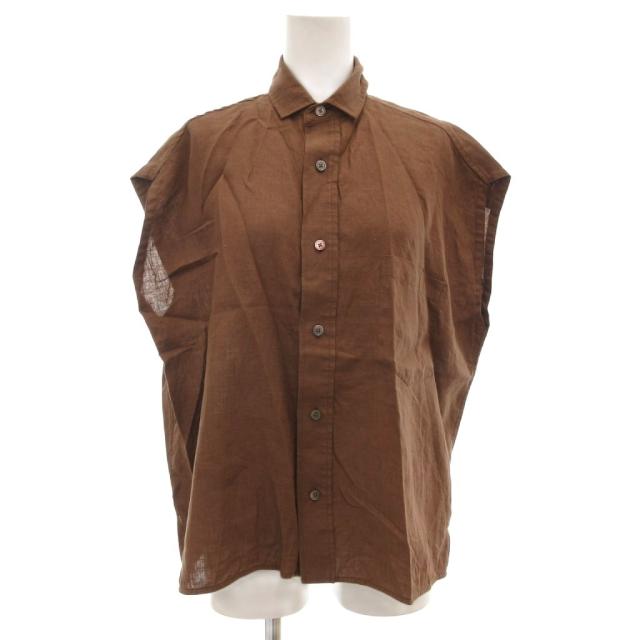【中古】ティッカ TICCA 美品 シャツ ブラウス 麻 リネン ノースリーブ F 茶 ブラウン /AE レディース