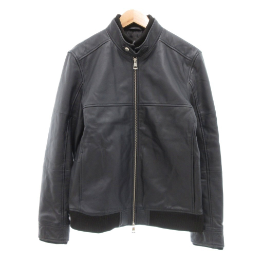 【中古】エーケーエム AKM シングル ライダースジャケット 羊革 L ダークネイビー 濃紺 /UO メンズ