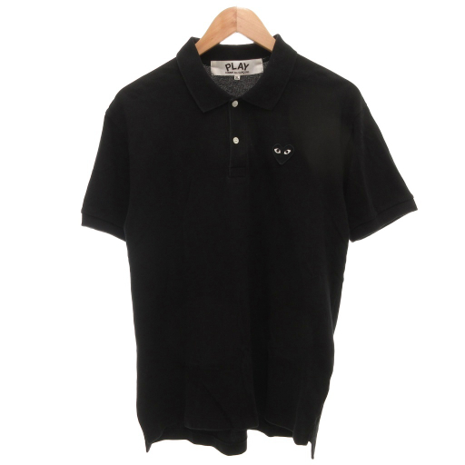 【中古】プレイコムデギャルソン 2023 ポロシャツ 半袖 XL 黒 ブラック 鹿の子 ハートロゴ AD2023