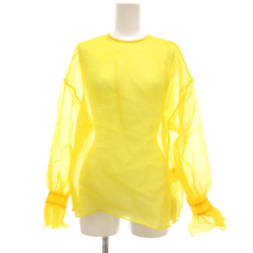 【中古】未使用品 ストラスブルゴ STRASBURGO シアーブラウス シースルー 絹 シルク 長袖 36 黄 イエロー /UO