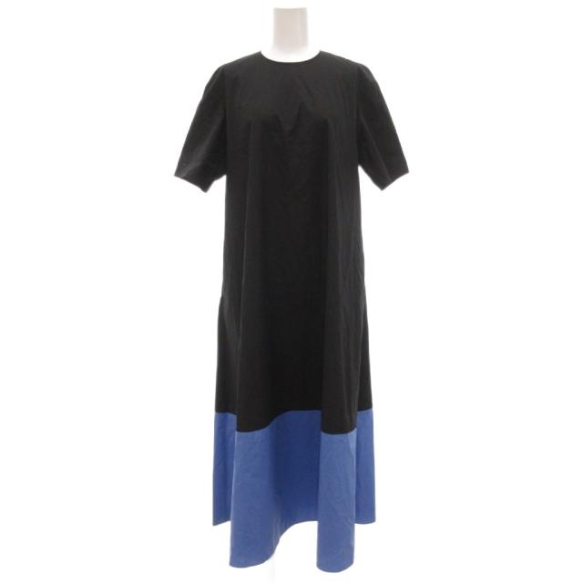 【中古】23区 オンワード樫山 アール R 24SS コットンカラーブロック ワンピース 半袖 ロング 38 黒 青 ブラック ブルー /UO レディース