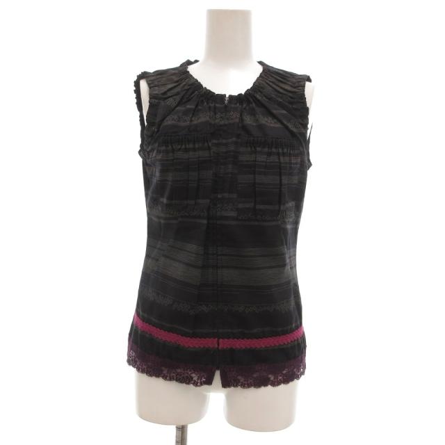 【中古】ジャンポールゴルチエ ファム ノースリーブ ブラウス カットソー ジップアップ レース 総柄 40